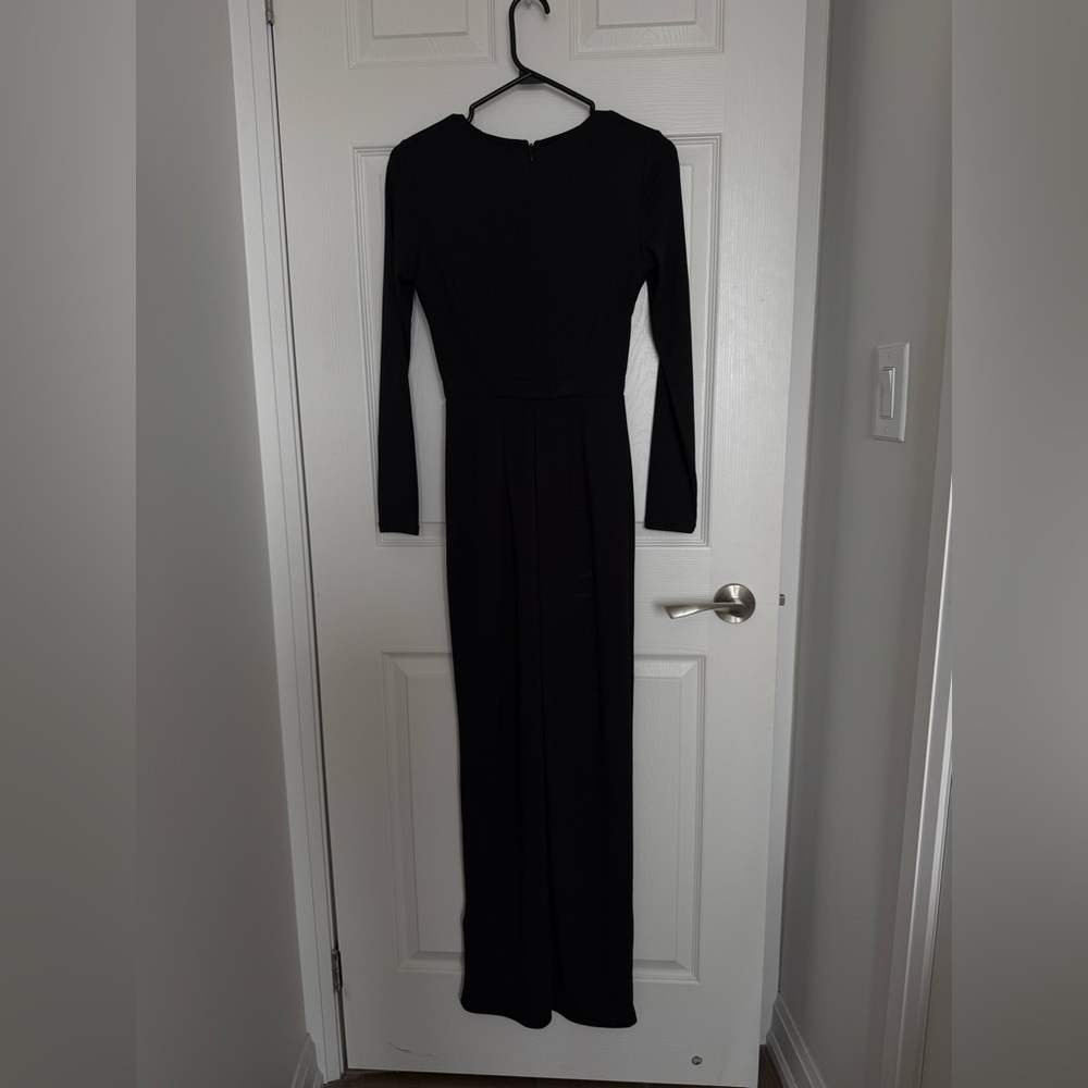 H&M Black Maxi Long Sleeve Slit Belted Gown V- Neck Formal Party Dress size 4 - Picture 6 of 8